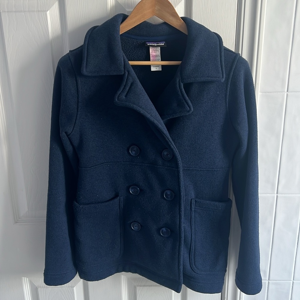 Patagonia Women’s Navy Double-Breasted Fleece Peacoat